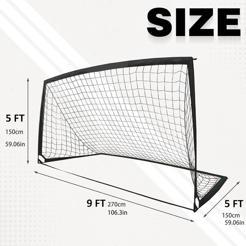 Poartă de fotbal portabilă 9x5ft cu plasă - Poartă de fotbal pliabilă cu instalare rapidă (2,7m x 1,5m)_voghion.com