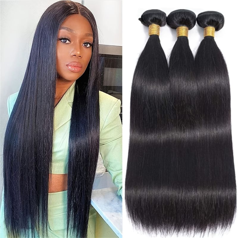 3PCS Brazilian human hair straight hair closed hair bundle spring three-piece combination set_voghion.com