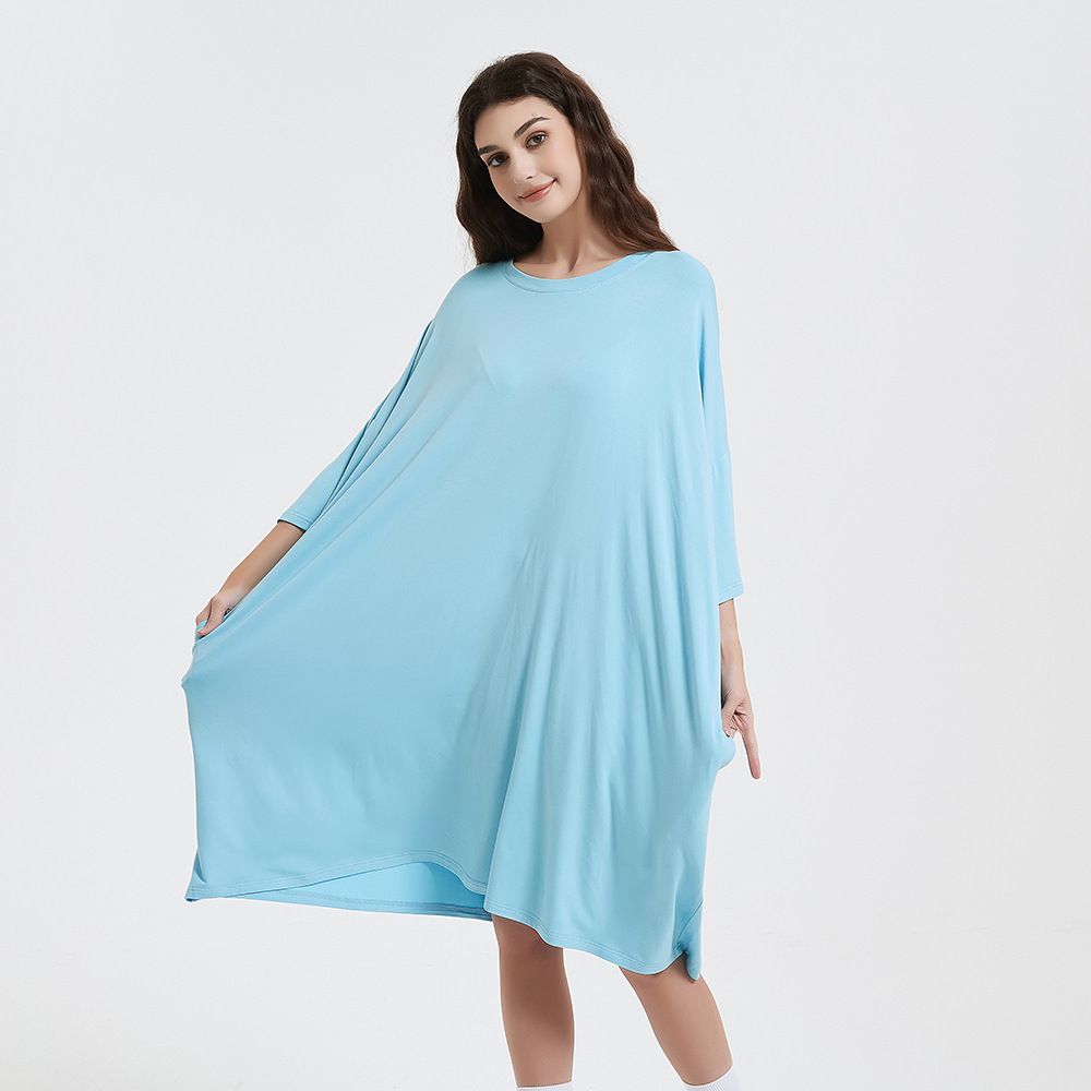 Nuova maglietta lunga da donna semplice tinta unita con maniche a 5 punti, ampia e comoda, per primavera ed estate_voghion.com