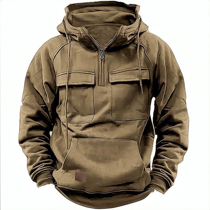 Felpa con cappuccio da lavoro da uomo – Giacca in pile retrò con cerniera e tasche multiple (S-3XL, invernale)_voghion.com