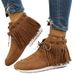 Large size short for women, new autumn and winter 2024 suede lace up flat bottom fringed boots_voghion.com