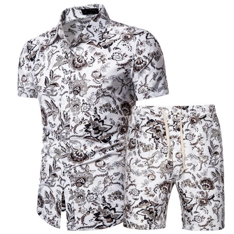 Men's Clothing Short Sleeve Shirt Printed Shirt Set _voghion.com