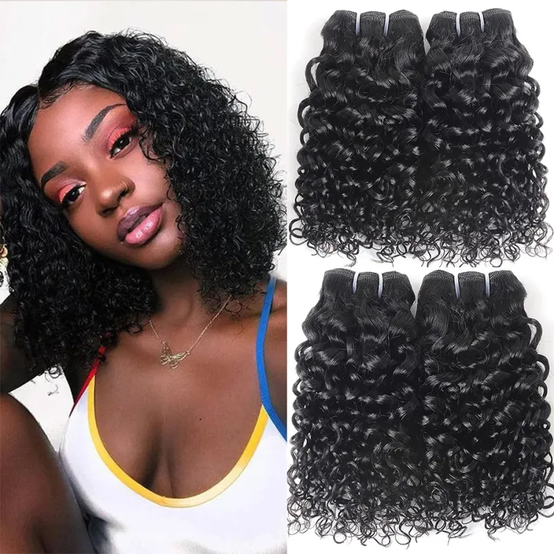 Short Kinky Curly Human Hair Bundles With Closure 100% Unprocessed Hair Weft Extensions_voghion.com