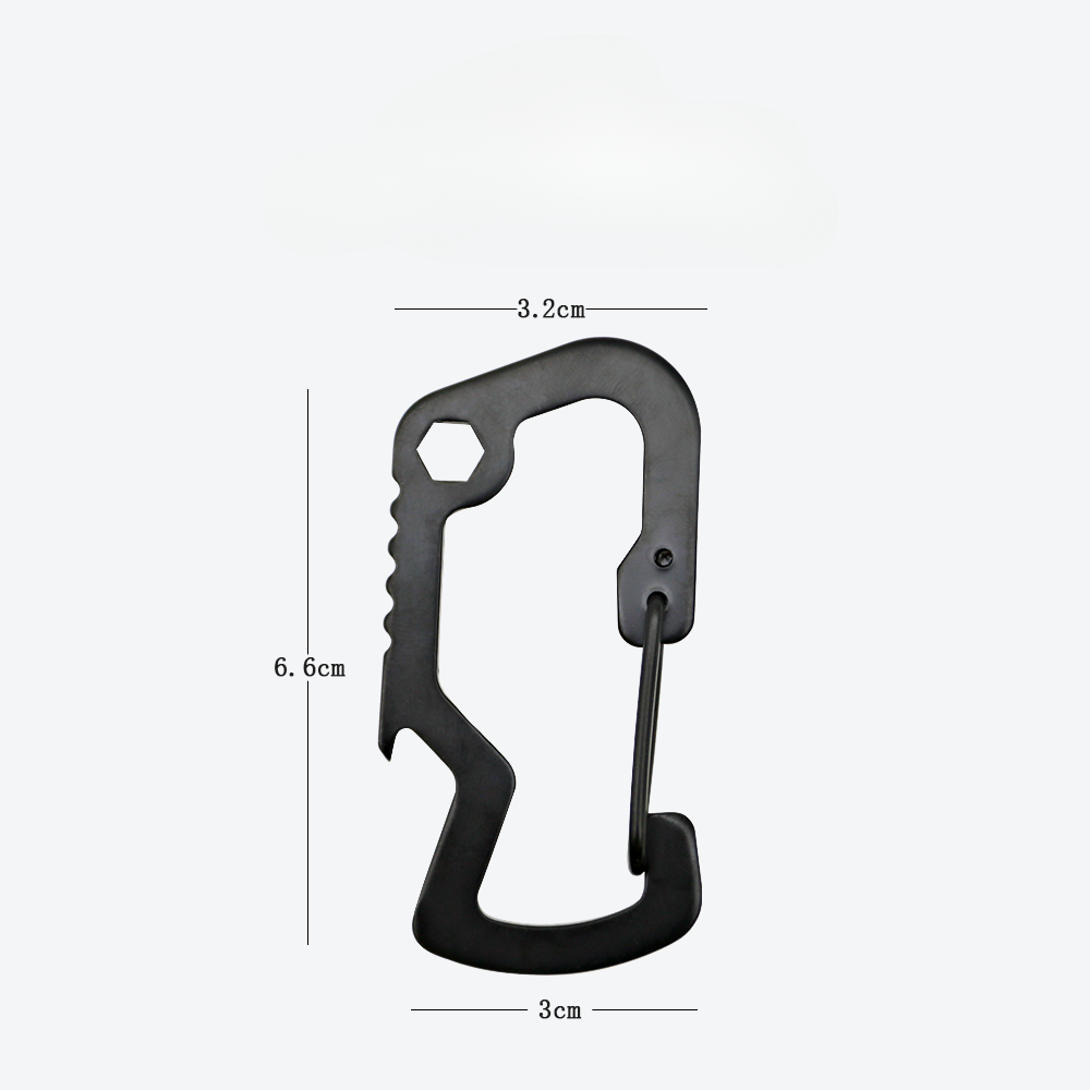 Mosquetão abridor de garrafas de aço inoxidável com fivela em formato de D multifuncional para exteriores, pequeno tubarão EDC, chaveiro antiqueda_voghion.com