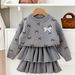 Girls Knitted Sweater Skirt 2025 Autumn And Winter New Girls Round Neck Bow Pullover Cake Skirt Two Piece Suit_voghion.com