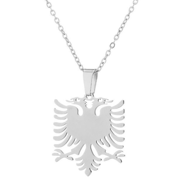 Collier pendentif aigle albanais en acier inoxydable pour femme, chaîne de clavicule tendance, résistant à la lumière_voghion.com