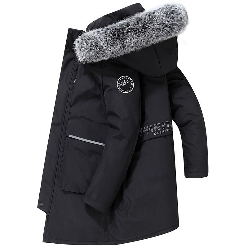 Piumino di media lunghezza da uomo – Parka caldo e impermeabile con collo in pelliccia (M-3XL, nero/grigio)_voghion.com