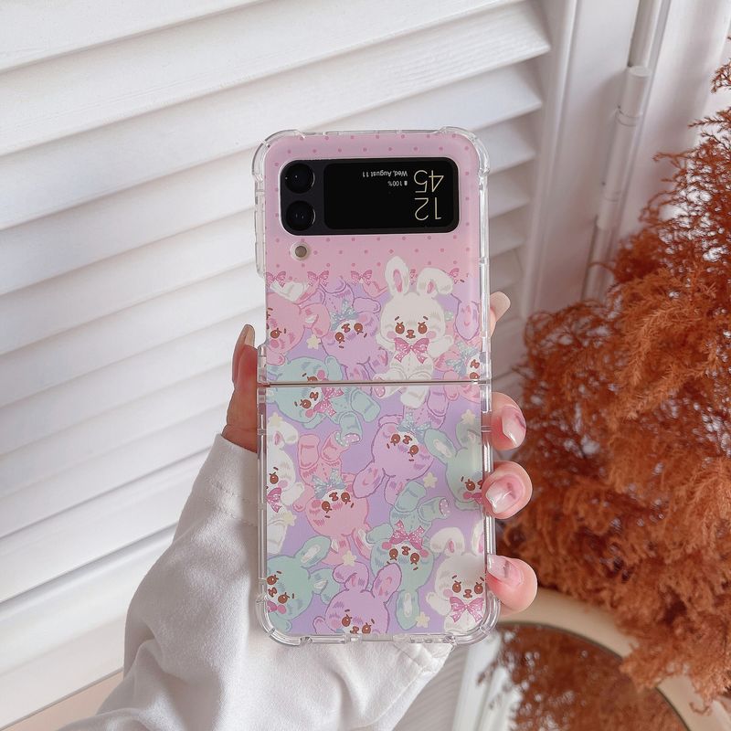 Jauks multfilmas ziedu zaķītis Samsung Galaxy ZFLIP3/4/5/6 salokāms ekrāna saudzētāja apvalks pāris_voghion.com