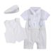 Sommer Kinder Gentleman Kleid Geschenkbox Kurzarm Jumpsuit Weste Hut Set Säuglingskleidung Taufkleid_voghion.com