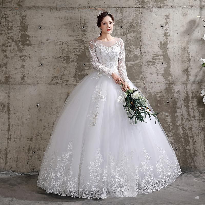 Rochie de mireasă pentru femei, rochie de mireasă cu mâneci, rochie de mireasă, slim, mărime mare, simplă_voghion.com