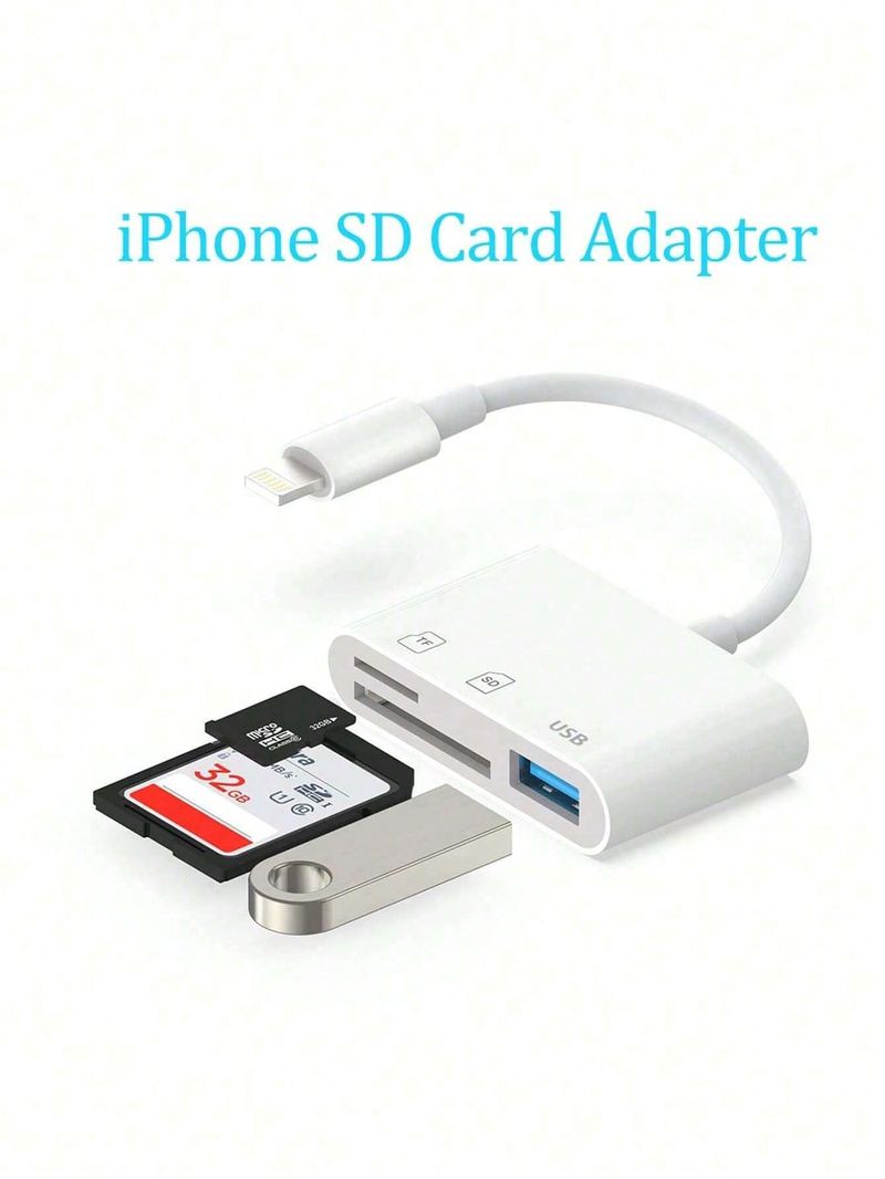 3-In-1 Lightning To USB/TF/SD Card Reader Compatible With IPhone 14/13/12/11/X/8/7 Series, IPad, Digital Camera Adapter For Data Transfer_voghion.com