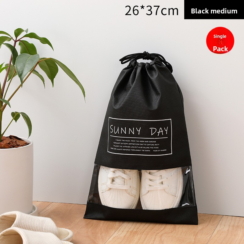 Thick Non-Woven Shoe Storage Bag - Drawstring Dustproof Travel Shoe Organizer With Transparent Window_voghion.com