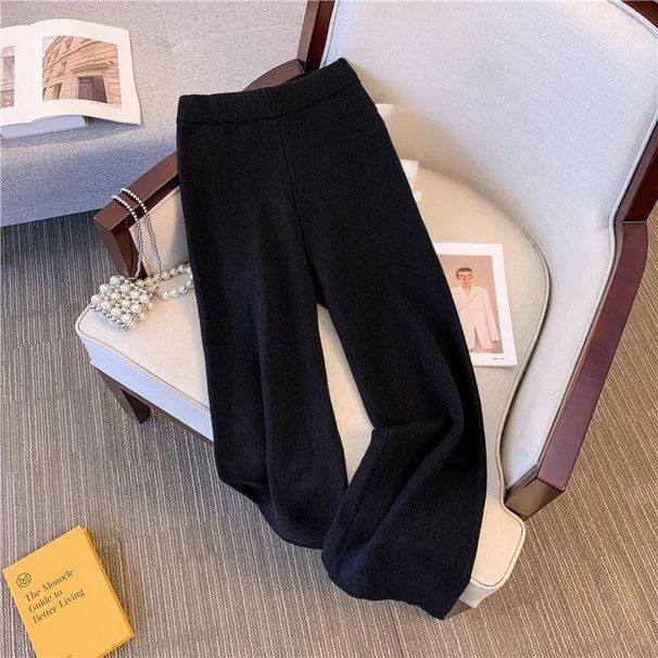 Damenbekleidung Lässiger Strickpullover Lockeres Damen-Set aus lässigem Strickpullover und weiten Hosen – Locker sitzendes Lounge-Outfit in Schwarz/Beige (M-4XL)_voghion.com