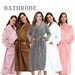 Solid Color Fleece Bathrobe - Winter Plush Robe With Belt, One Size Fits Most (115x55cm), Couple’s Matching Loungewear_voghion.com