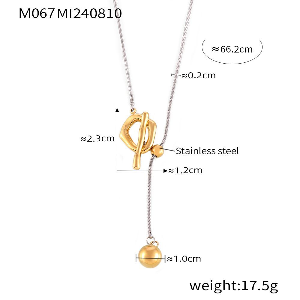 OT Buckle Round Bead Adjustable Necklace Ins Cool Style Long Temperament Sweater Chain Titanium Steel_voghion.com