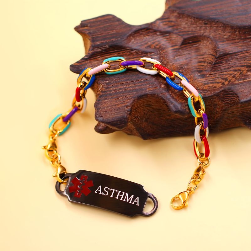 Verstellbares medizinisches ID-Armband, austauschbares Notfall-Alarmarmband, schwarzes medizinisches Etikett, dicker Emaille-Tropfenkettenschmuck_voghion.com