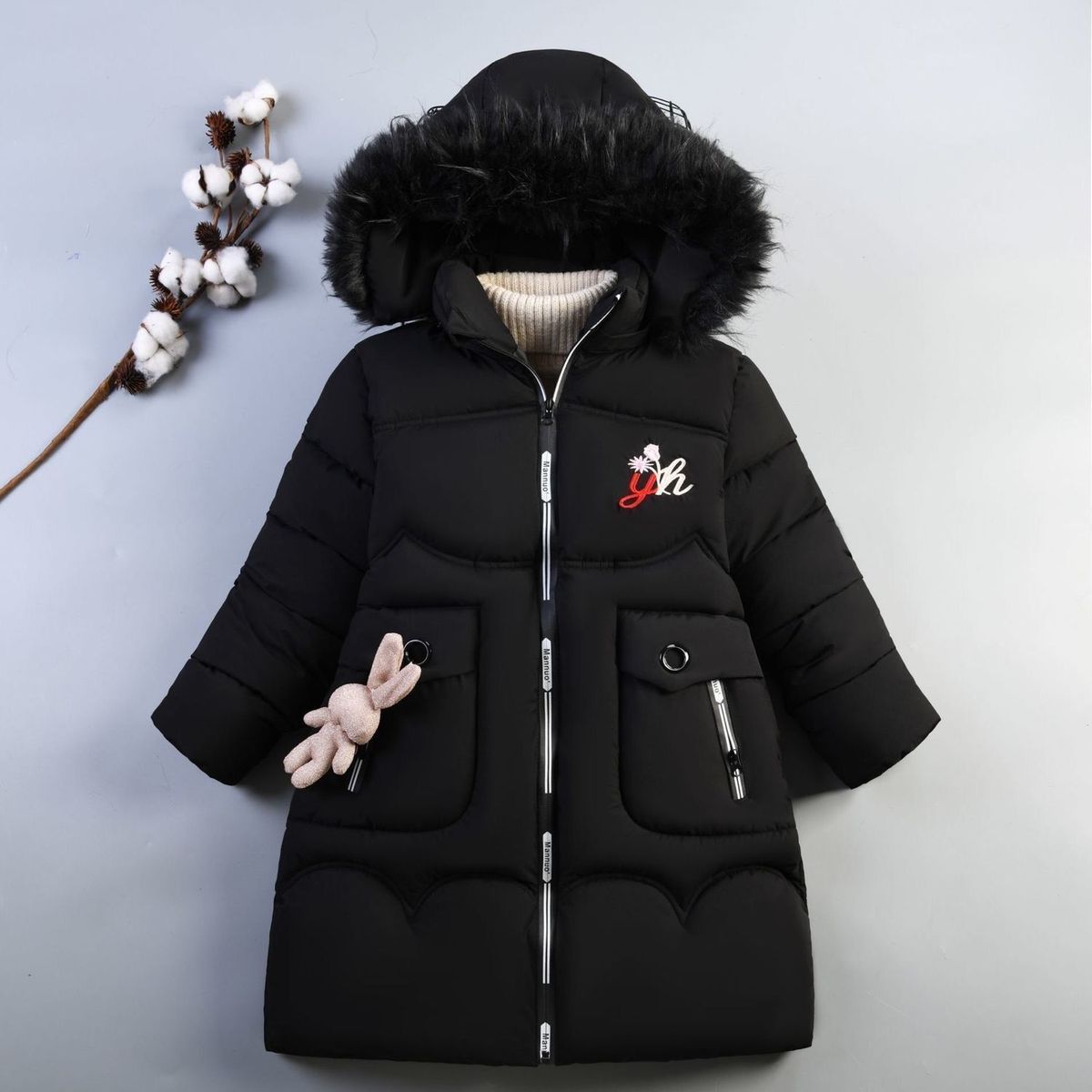 Abbigliamento per bambini Inverno 2024 Nuovo stile coreano Collo di pelliccia grande ispessito Giacca imbottita in cotone per bambini di taglia media e grande_voghion.com