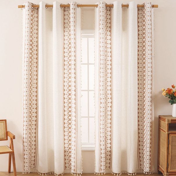 Gardiner i linne, geometriskt mönster, broderi, bohemisk stil, färdiga gardiner, moderna, enkla, exklusiva_voghion.com