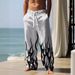 Sports casual for men's spring and autumn straight tube loose double pocket drawstring pants with flame print new style_voghion.com