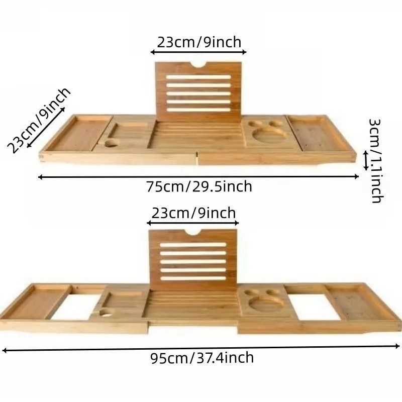 Bamboo Non-Slip Extendable Rack Tub Wooden Bucket Bath Storage Bracket Bathroom Bathtub Shelf_voghion.com