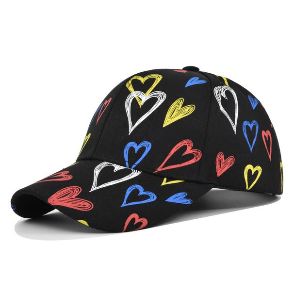 Graffiti heart-shaped printed personalized graffiti baseball cap, wide curved eave duckbill cap_voghion.com