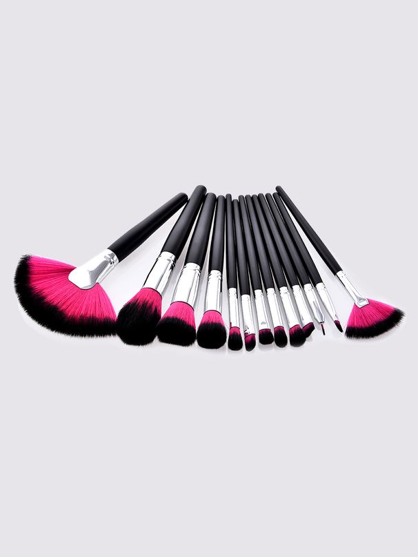 Set di pennelli per trucco professionale per capelli neri, rosa e neri da 13 pezzi_voghion.com