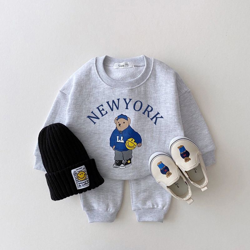 Mother & Kids Ins Children's Clothing Boys And Girls Baby Clothes Cartoon Bear Sweater Casual Pants Loose Sports Suit_voghion.com