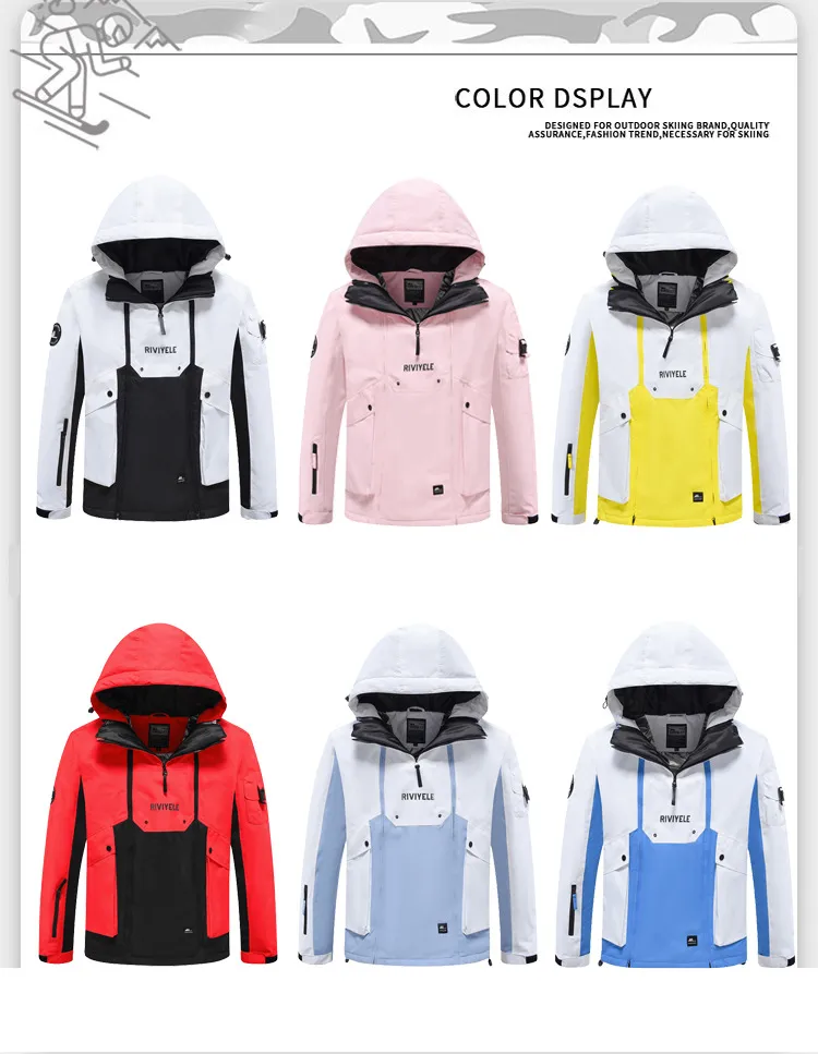 Jauns ziemas vīriešu un sieviešu vēja necaurlaidīgs, ūdensnecaurlaidīgs, silts un elpojošs vienvietīgs un divvietīgs slēpošanas kostīms, kā arī kokvilnas slēpošanas kostīms_voghion.com