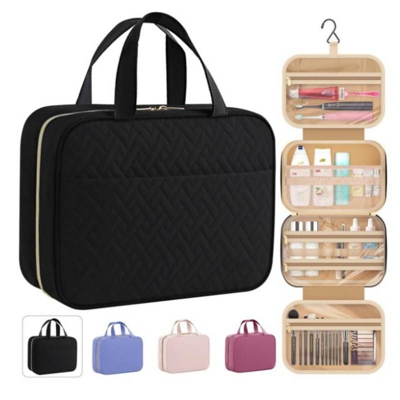 Hanging Travel Toiletry Bag – Water-Resistant Cosmetic Organizer With Hook, Multi-Compartment Portable Wash Bag For Women & Men_voghion.com