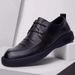 Euro Step Men's Casual Leather Trendy Versatile British Style Business Breathable Soft Sole Black Lace-up Work Shoes_voghion.com