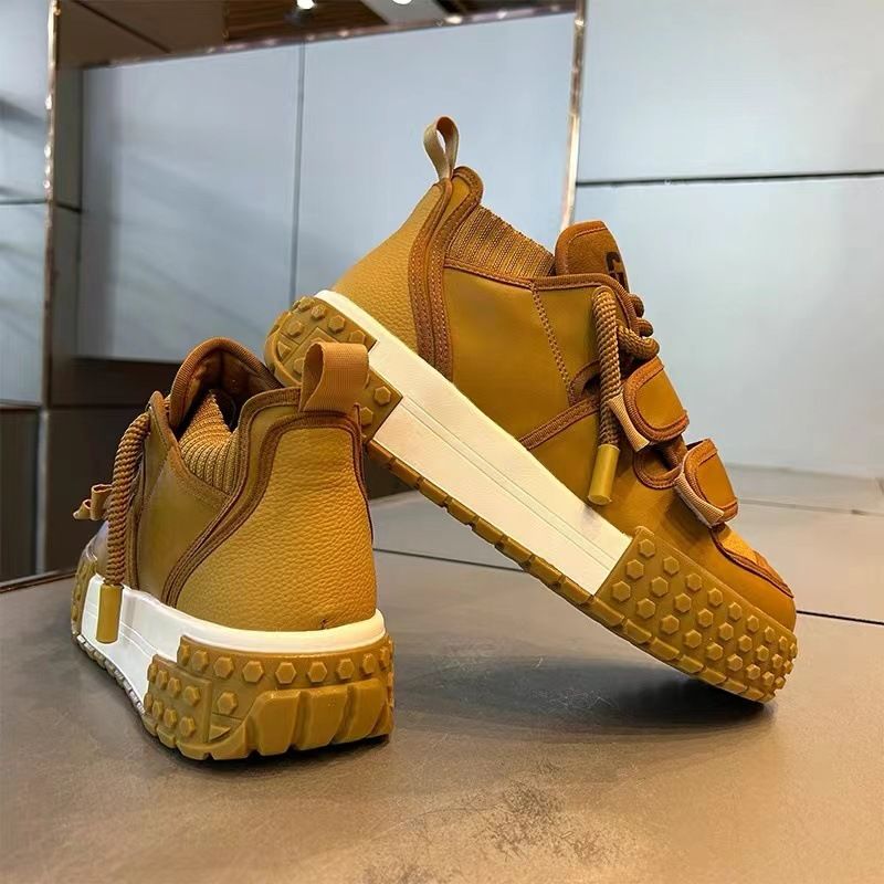 Őszi és téli tépőzáras magas szárú bőrcipők, könnyű luxus, egyszínű, divatos_voghion.com