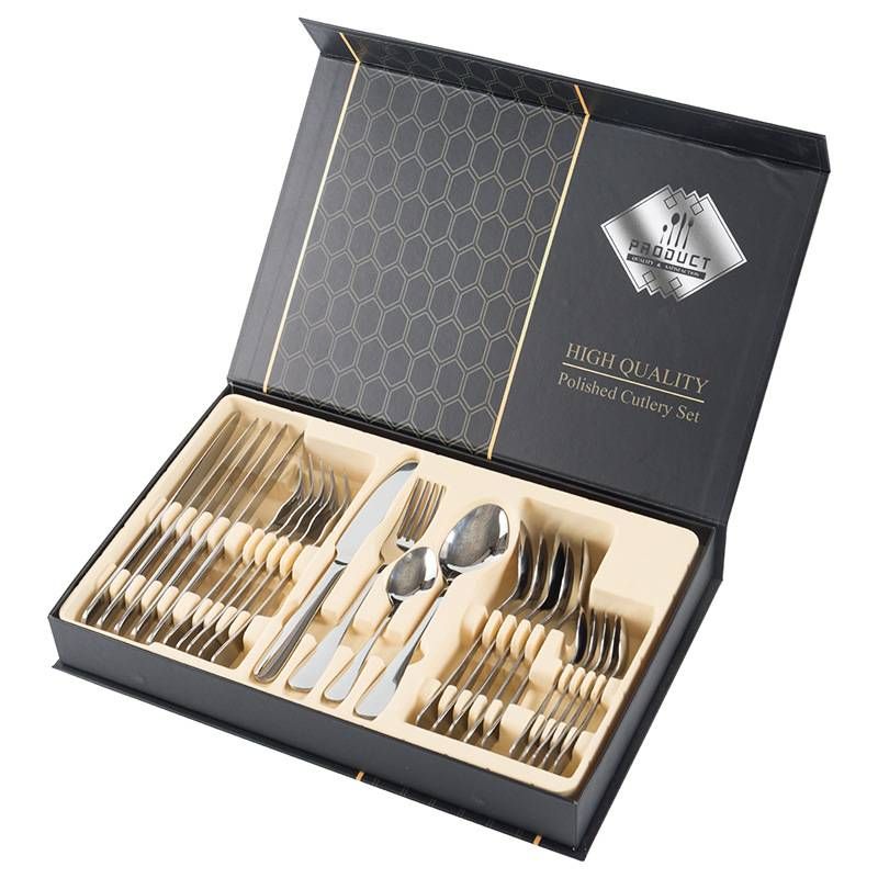 1010 Edelstahl-Besteckset im In-Style, bestehend aus Messer, Gabel und Löffel, vier Hauptteilen, 24-teilig, Geschenkbox_voghion.com
