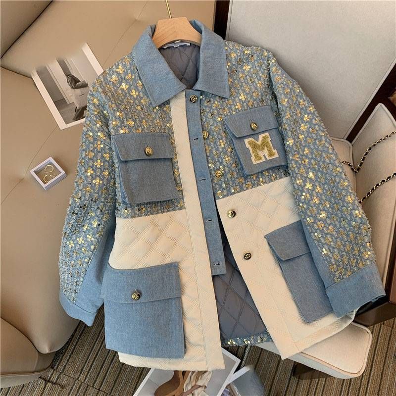 Women's Clothing Cotton Padded Jacket Autumn And Winter Thickened Quilted Short Denim Jacket_voghion.com