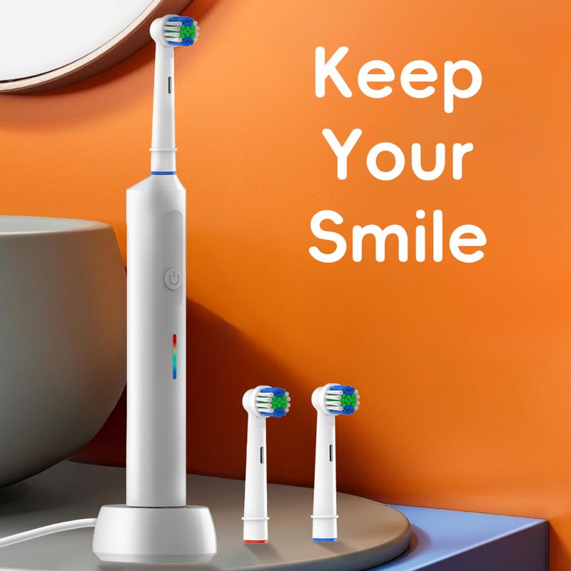Smart Wireless Charging Electric Toothbrush - 3 Modes And 2 Min Timer Rechargeable Rotating Toothbrush With 2 Heads, Compatible With Oral B Brush Head_voghion.com