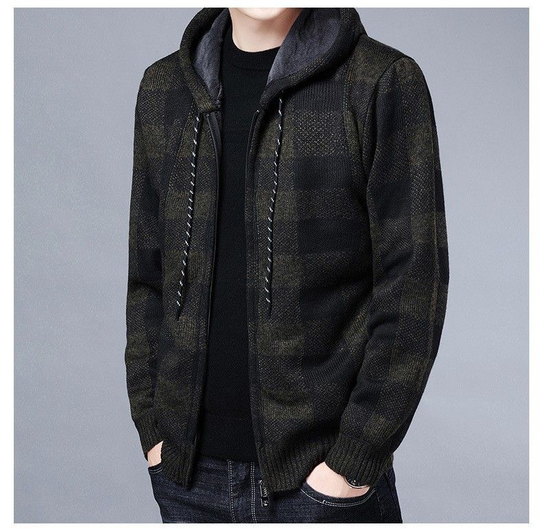Herrenbekleidung Neue Winterjacke mit Kapuze, verdickter karierter Langarmpullover für Teenager, Herren-Strickjacke_voghion.com