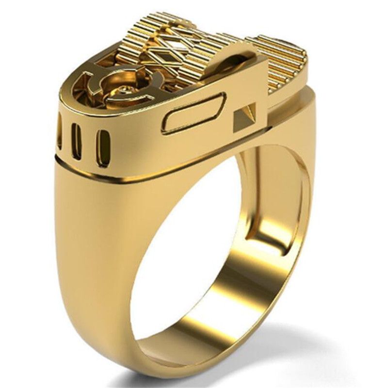 Anillo creativo geométrico con forma de encendedor para hombre, colores dorado y plateado, accesorios inusuales para anillos masculinos, joyería de diseño único._voghion.com