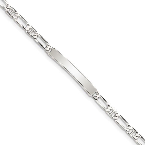 Sterling Silver 8inch Polished Engraveable Anchor Link ID Bracelet_voghion.com