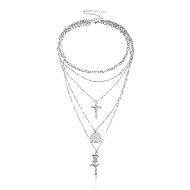 Queen head portrait pendant necklace for women Temperament multi layer rose necklace_voghion.com