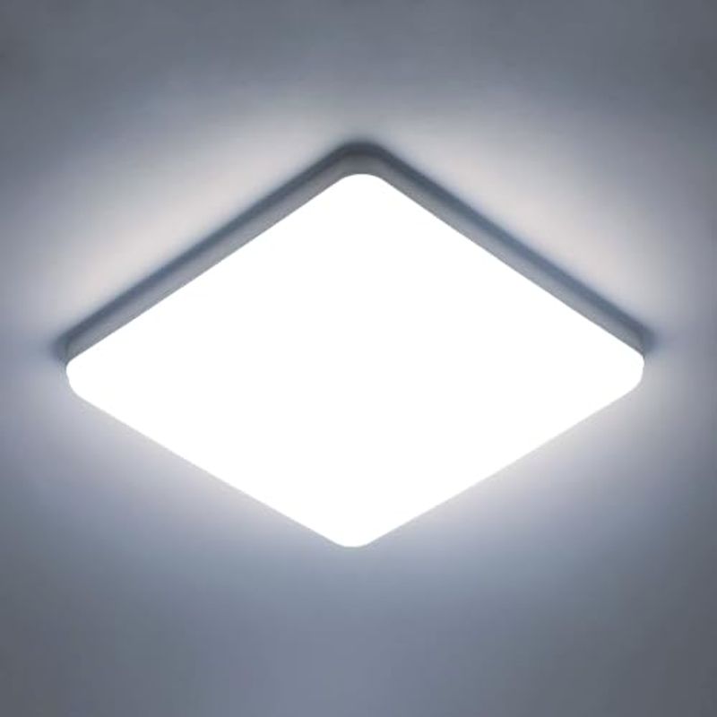 GOECO quadratische LED-Deckenleuchte, Farbe Weiß, 23 x 23 x 3,5 cm, weißes Licht 6500 K, 36 W, perfekt für Funktionsräume_voghion.com