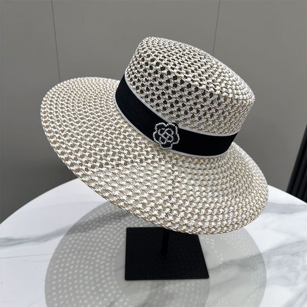 Hat Women's Spring And Summer Top Hat Seaside Sunscreen Beach Hat Vacation Leisure Hollow Flat Top Straw Hat_voghion.com