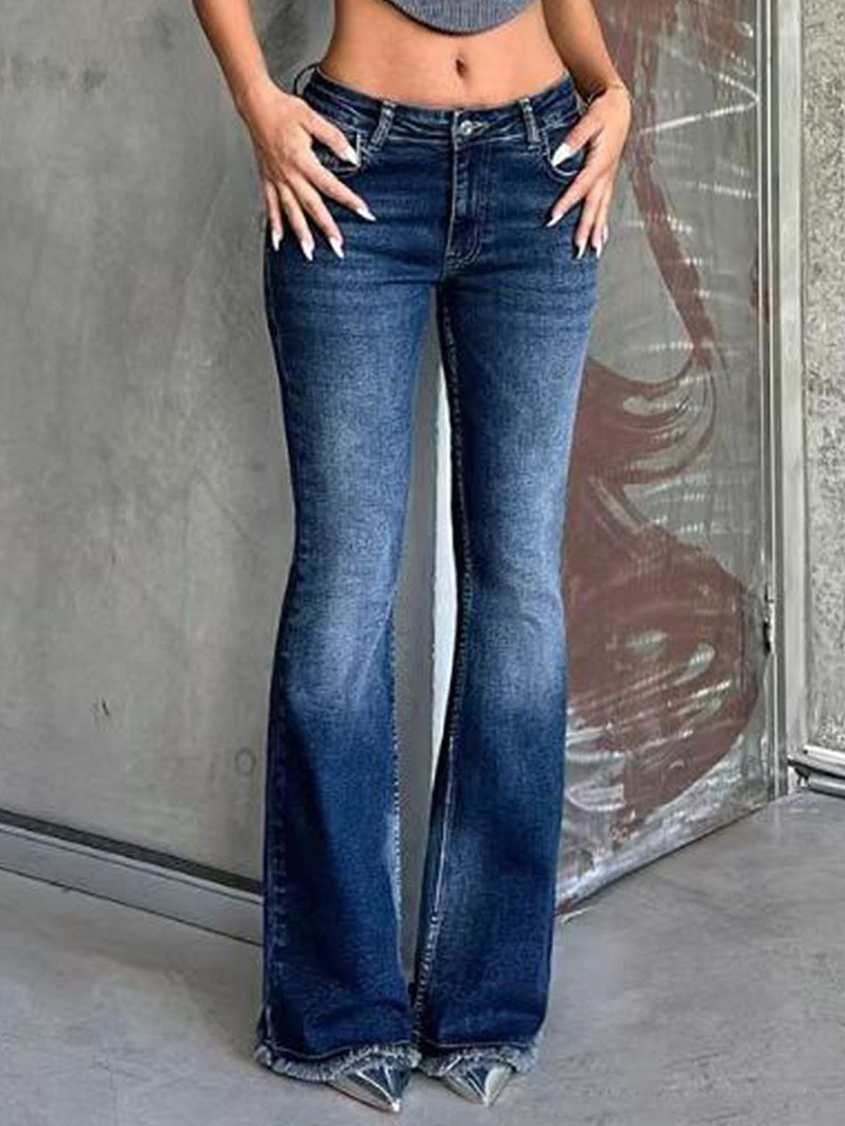 Vintage-Inspired Flare Jeans For Women – Stretchy Bootcut Denim Pants With Distressed Wash (XS-XL, Cotton-Polyester Blend, Y2K Retro Style)_voghion.com