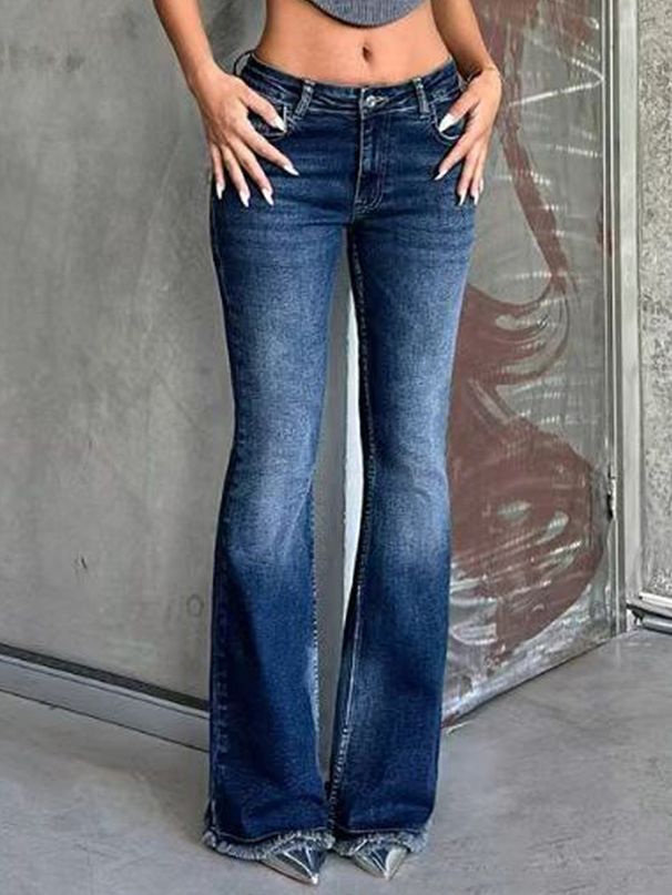 Vintage-Inspired Flare Jeans For Women – Stretchy Bootcut Denim Pants With Distressed Wash (XS-XL, Cotton-Polyester Blend, Y2K Retro Style)_voghion.com