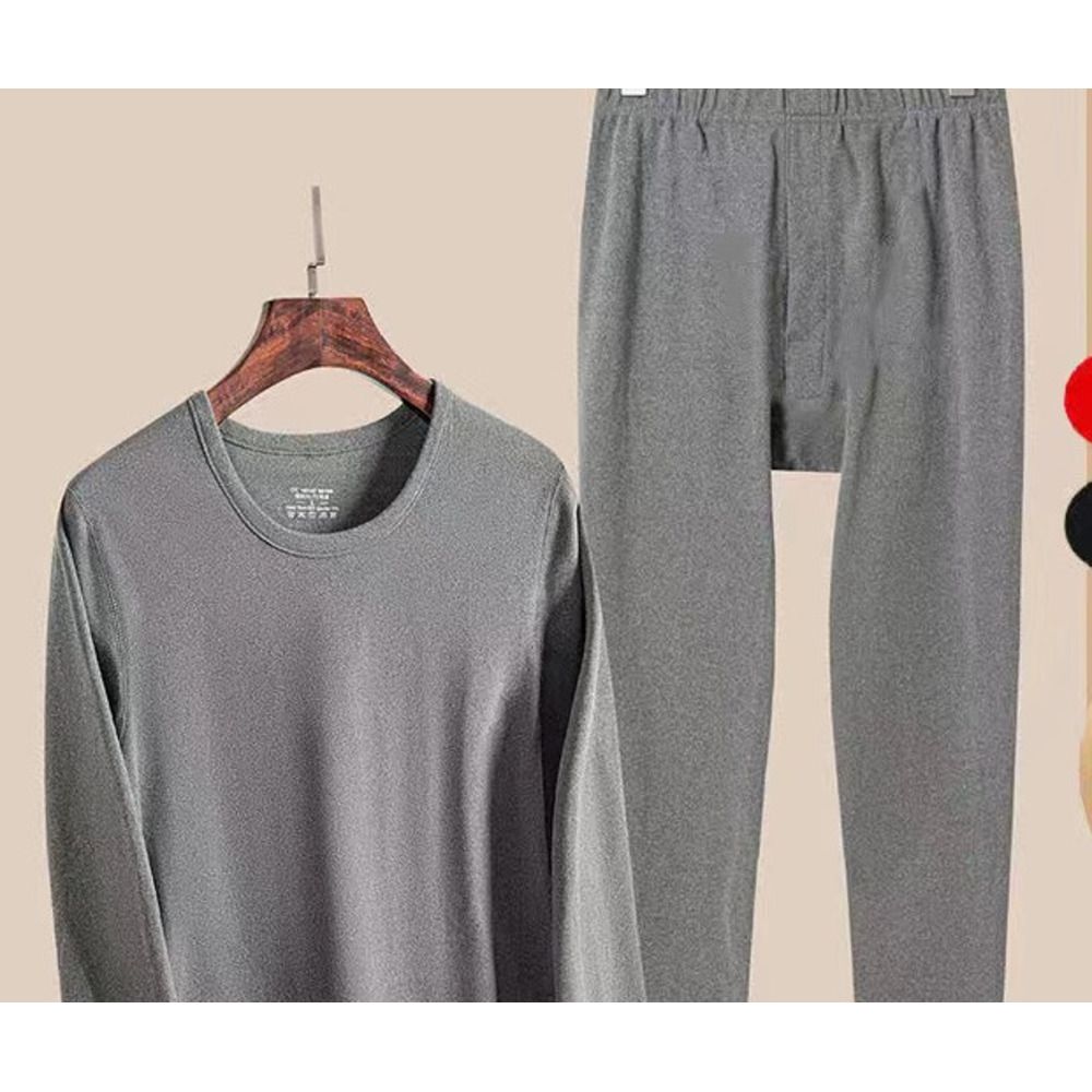 Derog thermal uderwear me's roud eck log sleeved thick velvet solid color clothes autum set bottom shirt pats_voghion.com
