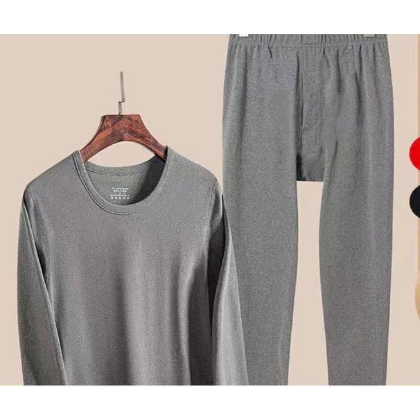 Derog thermal uderwear me's roud eck log sleeved thick velvet solid color clothes autum set bottom shirt pats_voghion.com