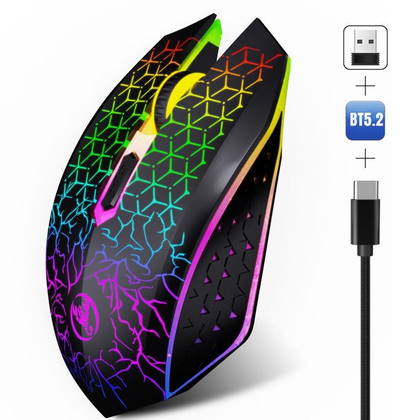 Neue kabellose Dual-Mode-Maus T34 mit 2,4 GHz + Bluetooth 5.2, farbiger LED-Anzeige, 6D-Display und integriertem 500-mA-Akku_voghion.com