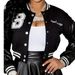 Women's Clothing large size leisure letter printing thread patchwork jacket baseball jacket_voghion.com