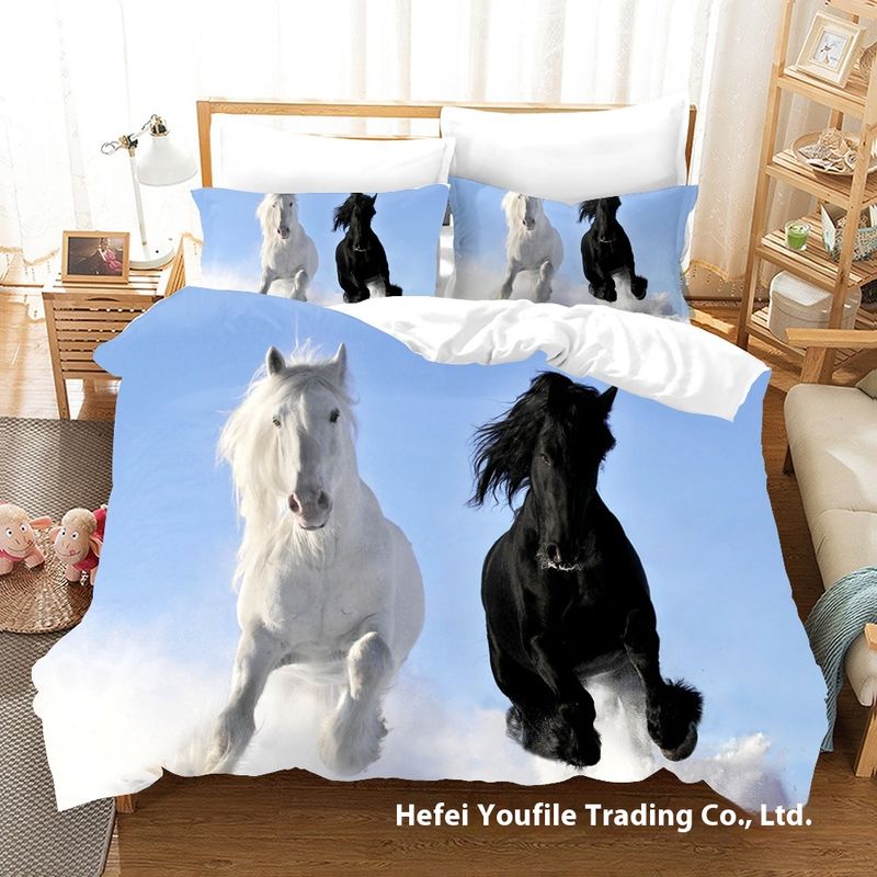 Junma White Horse Series Parure de lit trois impression numérique, ensemble de quatre pièces, pleine taille_voghion.com