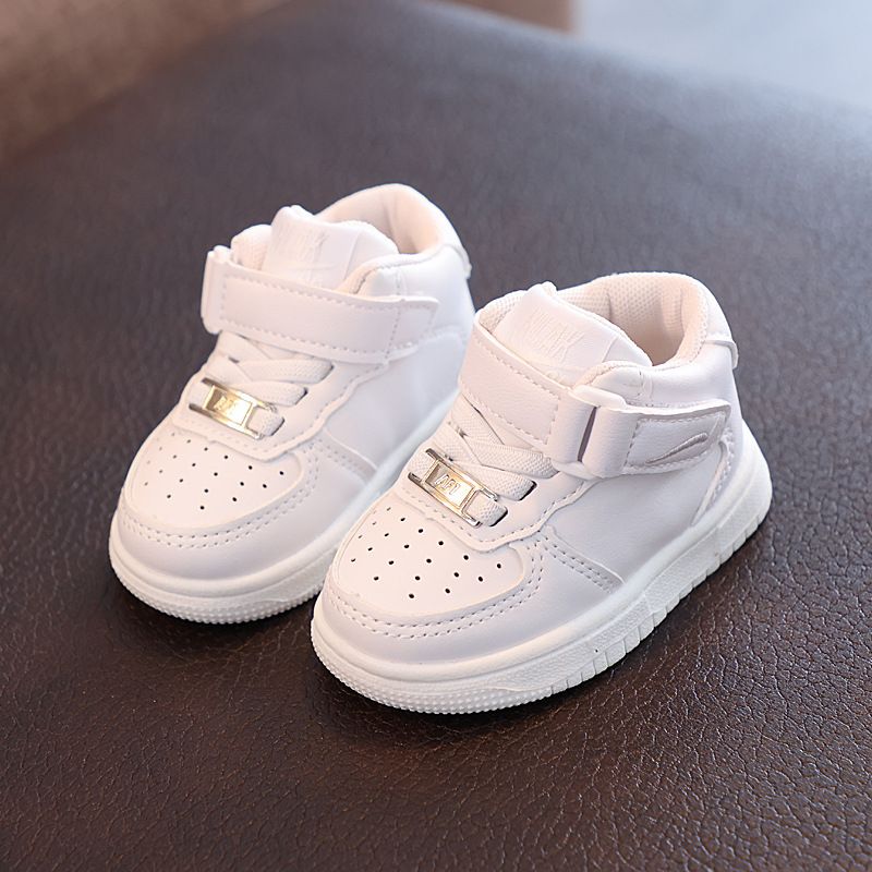 Girls' and Boys' 2024 Autumn New Board Soft Sole Small White Shoes Breathable Mid Top Velcro Casual Sports Shoe Trend_voghion.com