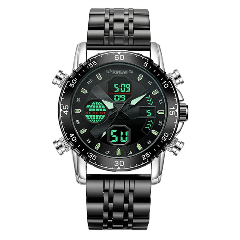 Men's Sports Watch With Analog-Digital Display, GMT Function, Night Light, Alarm, And Calendar - Durable Alloy Strap, Water Resistant Sports_voghion.com