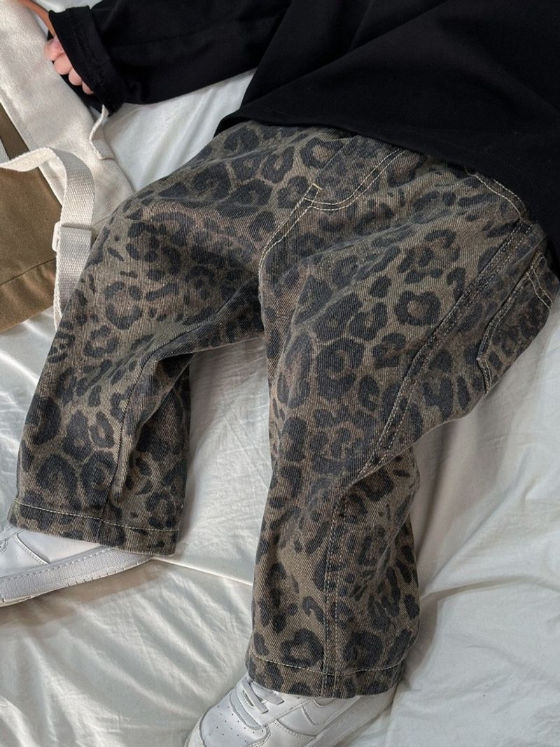 Children's Long Leopard Print Jeans Korean Style Kids Clothing Baby Spring Boys Stylish Casual Pants_voghion.com